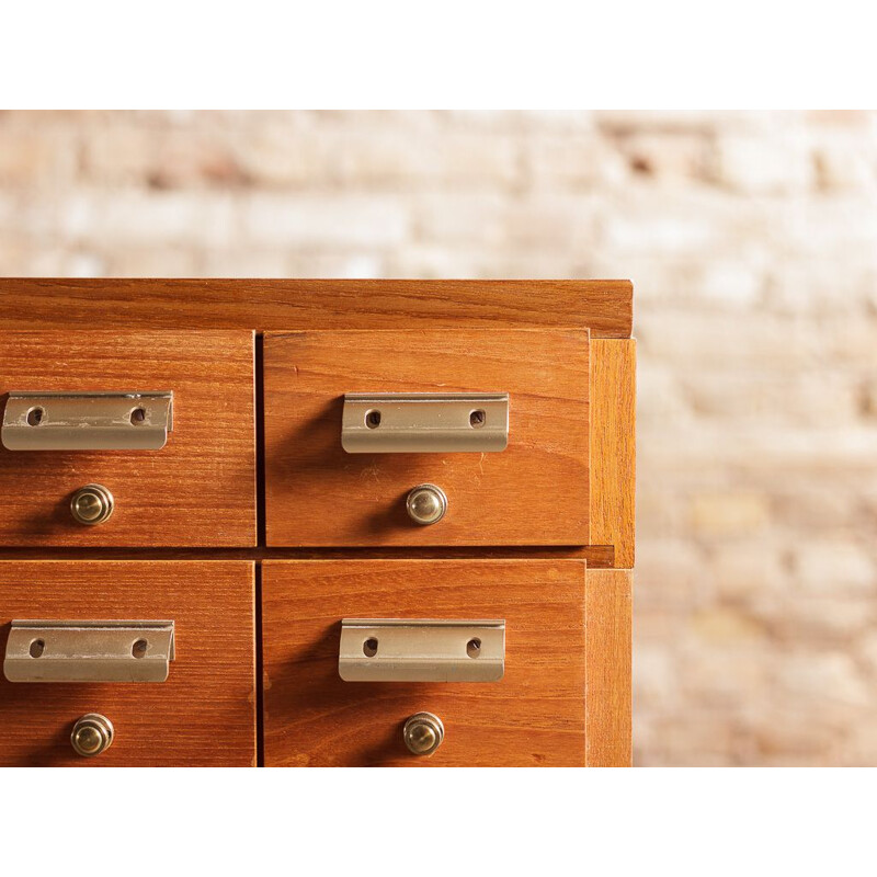 Vintage loom furniture with black steel frame and 30 drawers 1950