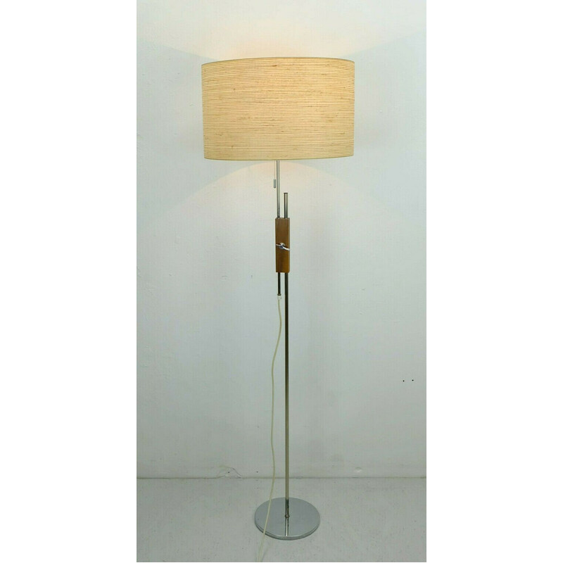 Vintage floor lamp fiberglass shade chrome walnut 1960s