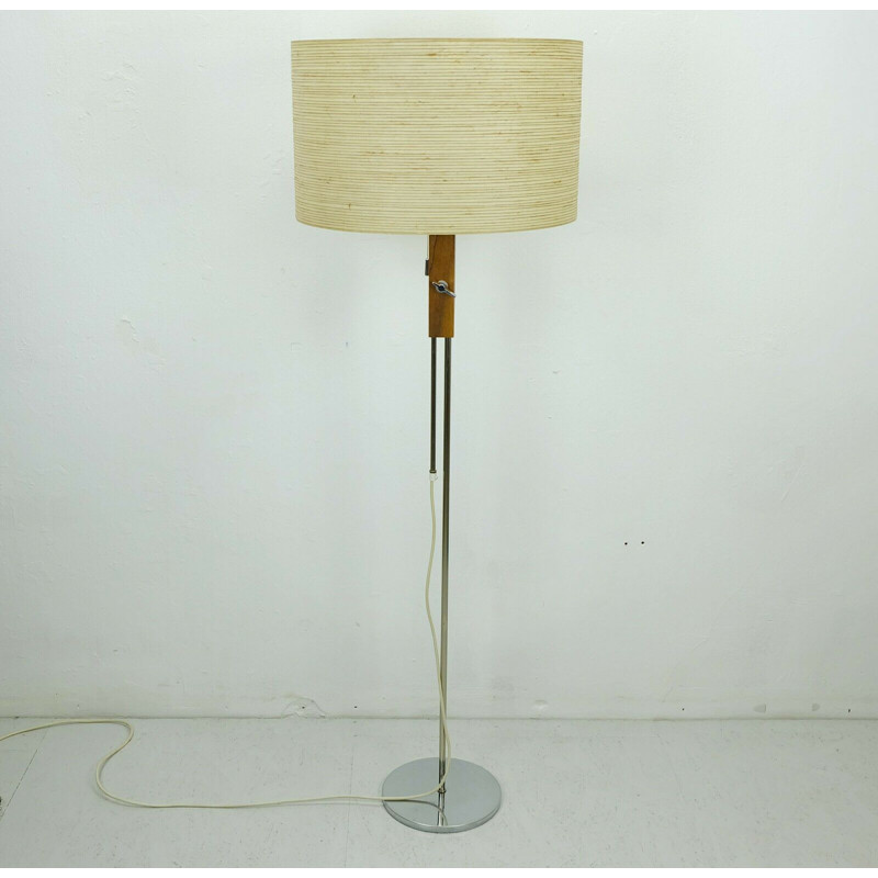 Vintage floor lamp fiberglass shade chrome walnut 1960s