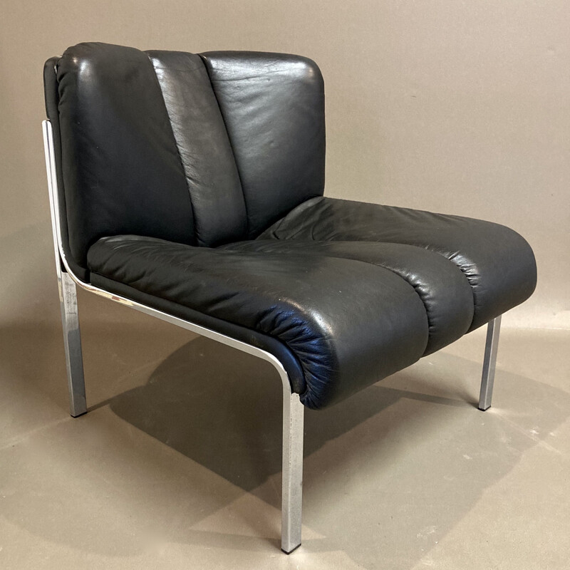 Vintage leather armchair Eurochair for Girsberger 1960