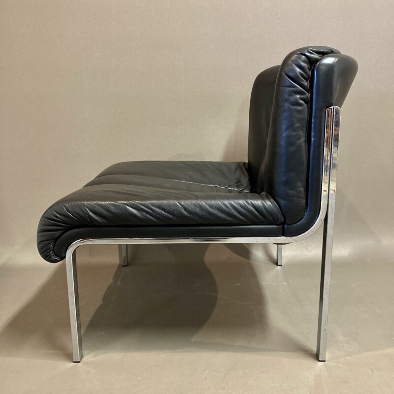 Vintage leather armchair Eurochair for Girsberger 1960