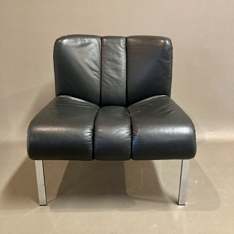 Vintage leather armchair Eurochair for Girsberger 1960
