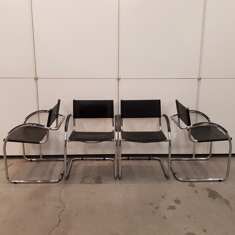 Set van 4 zwarte vintage Mart Stam fauteuils