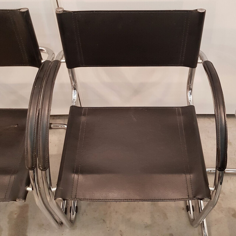 Set van 4 zwarte vintage Mart Stam fauteuils