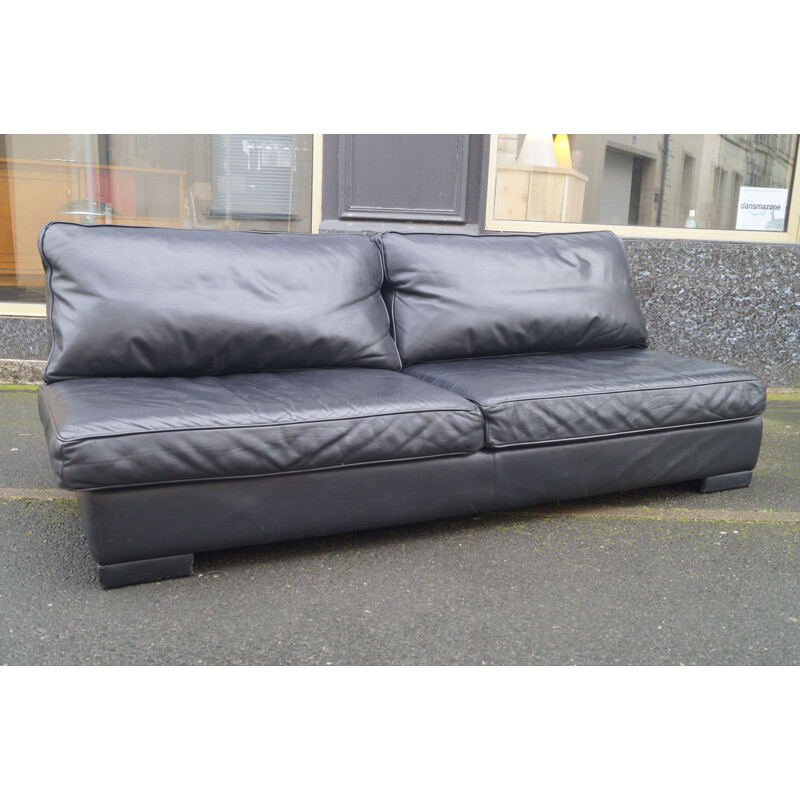 Vintage black leather sofa Steiner 1970s