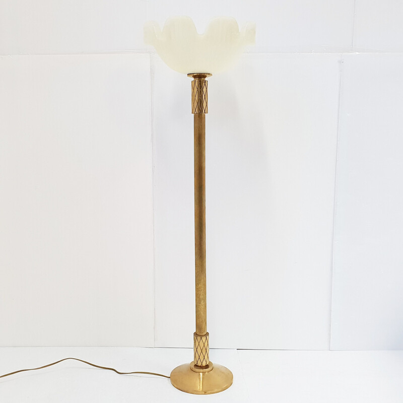 Vintage vloerlamp in massief hout