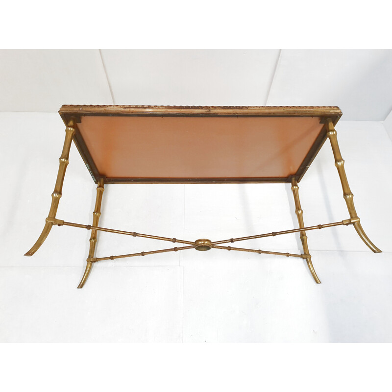 Table basse vintage maison Jansen imitation bambou 1970