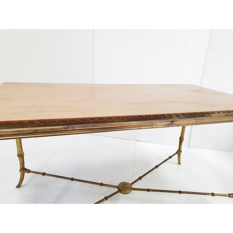 Table basse vintage maison Jansen imitation bambou 1970