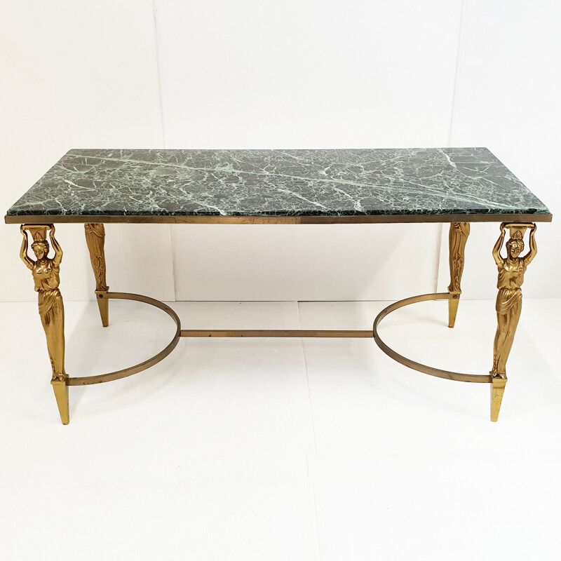 Vintage coffee table Jansen house in marble & solid brass