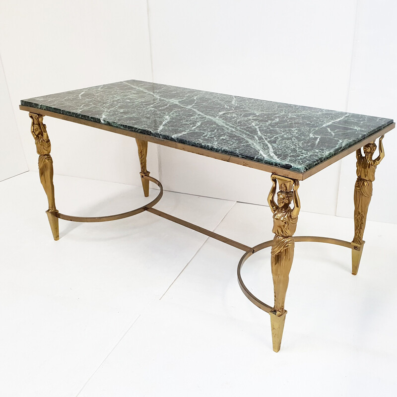 Table basse vintage maison Jansen en marbre & laiton massif