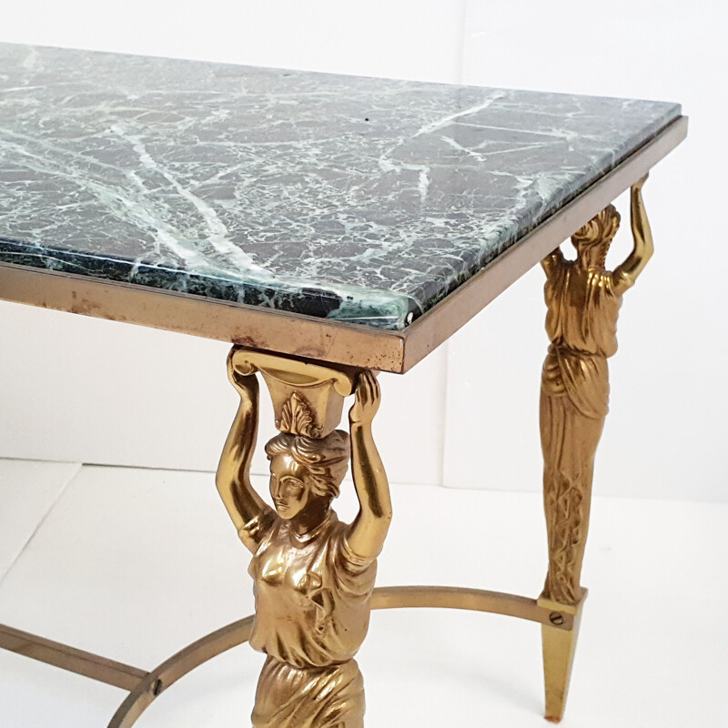 Vintage coffee table Jansen house in marble & solid brass