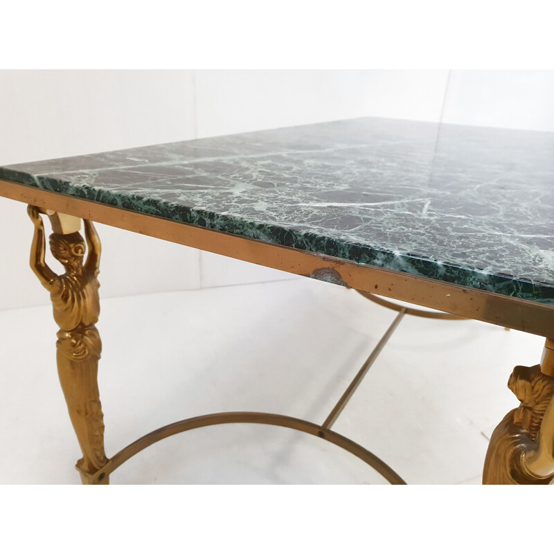 Table basse vintage maison Jansen en marbre & laiton massif