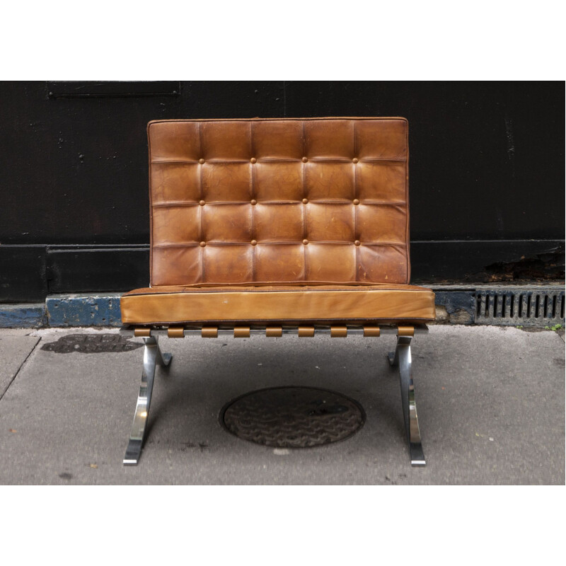 Vintage armchair Barcelona cognac by Mies van der Rohe 1948s