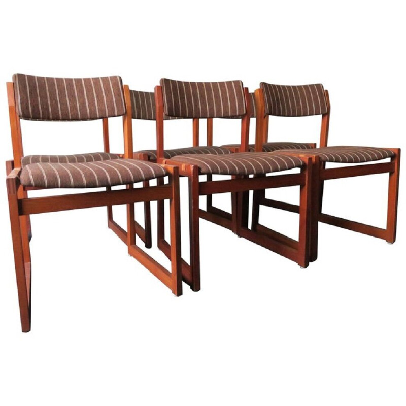 Set of 6 vintage teak chairs with Seats on Leather Straps  by K S Mobler 1960s