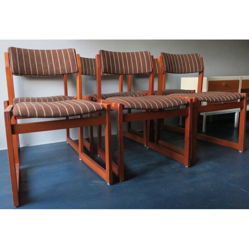 Set of 6 vintage teak chairs with Seats on Leather Straps  by K S Mobler 1960s