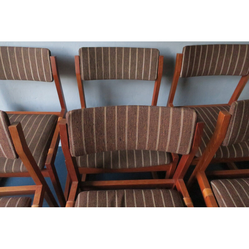 Lot de 6 chaises vintage en teck avec sièges sur lanières de cuir par K S Mobler 1960