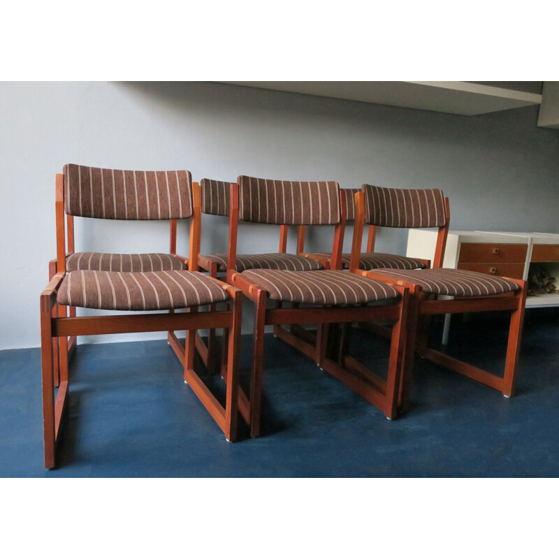 Set of 6 vintage teak chairs with Seats on Leather Straps  by K S Mobler 1960s