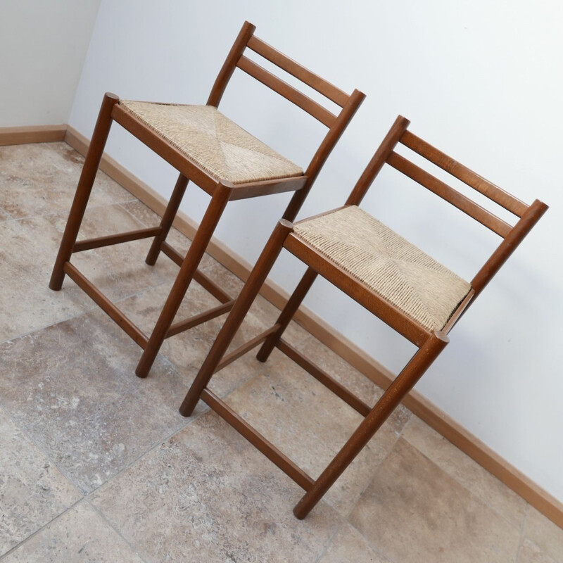 Pair of Mid-Century Low Rush Bar Stools England 1970s