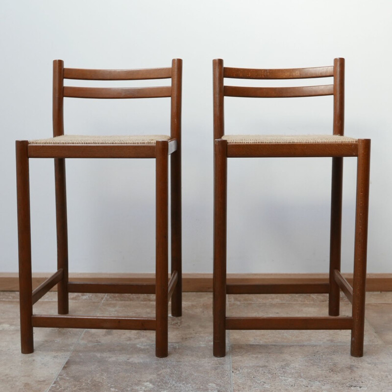 Pair of Mid-Century Low Rush Bar Stools England 1970s