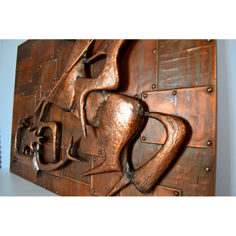 Relief wall decoration of "Saint George and the Dragon" in copper - 1960s