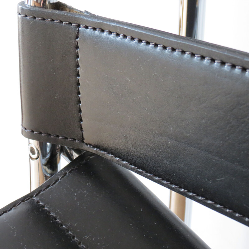 Vintage Wassily Chair Black Leather by Marcel Breuer For Fasem Italy 1980s