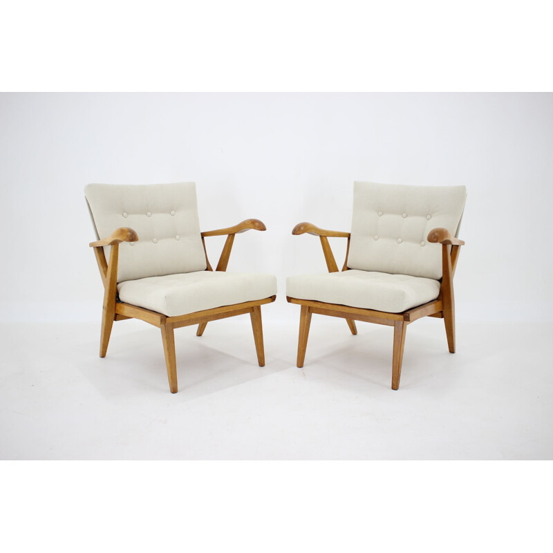 Pair of vintage Oak Armchairs Czechoslovakia 1960s