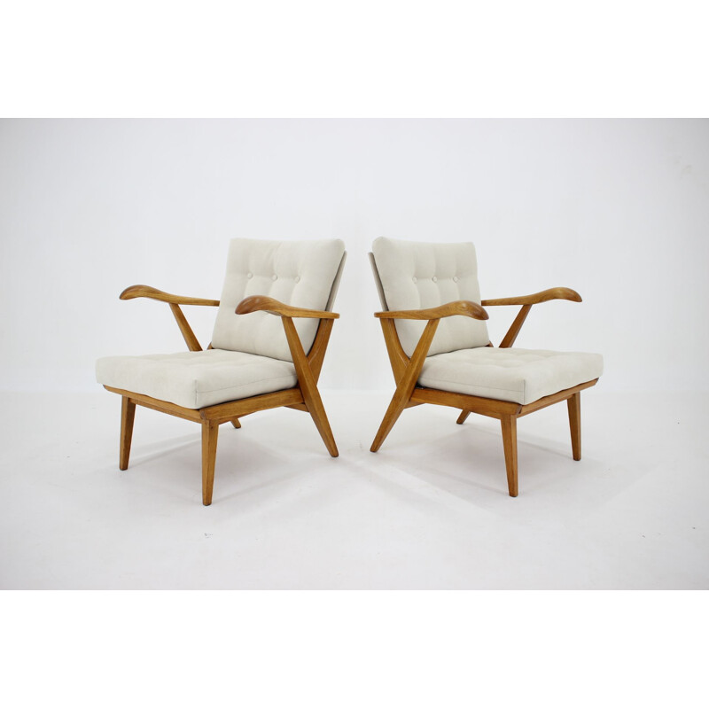 Pair of vintage Oak Armchairs Czechoslovakia 1960s