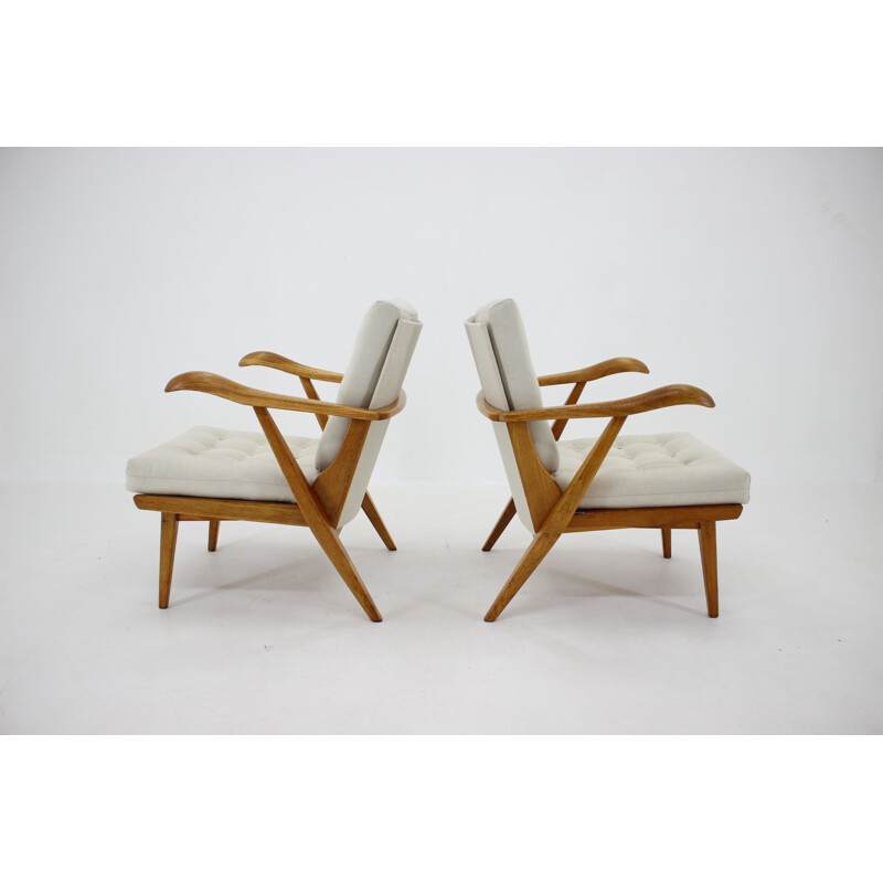 Pair of vintage Oak Armchairs Czechoslovakia 1960s