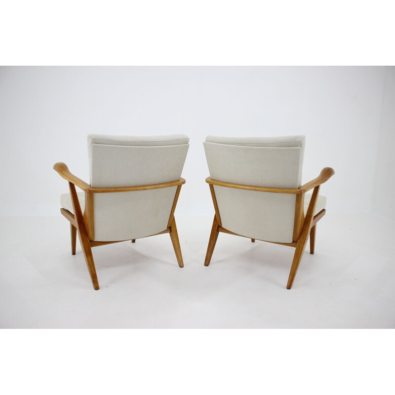 Pair of vintage Oak Armchairs Czechoslovakia 1960s