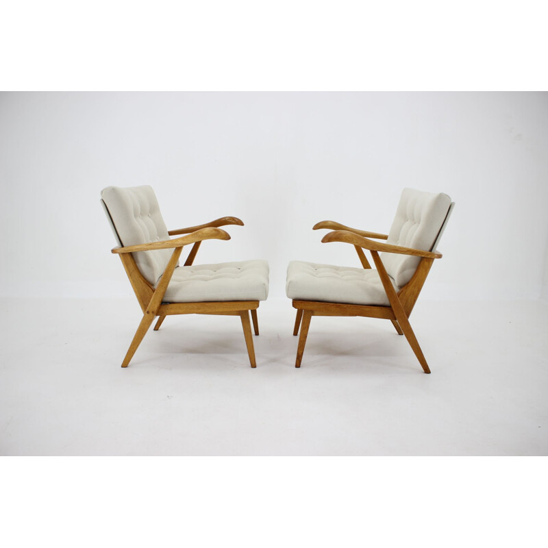 Pair of vintage Oak Armchairs Czechoslovakia 1960s