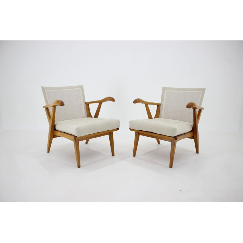 Pair of vintage Oak Armchairs Czechoslovakia 1960s