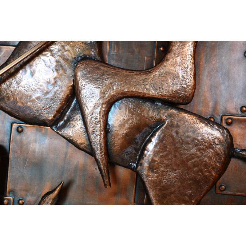 Relief wall decoration of "Saint George and the Dragon" in copper - 1960s