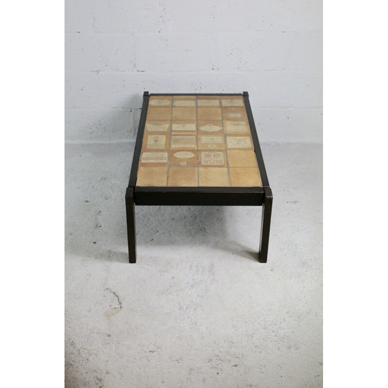 Vintage ceramic and wood coffee table by Roger Capron, France 1960