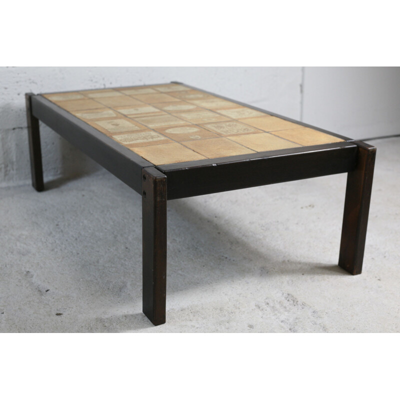 Vintage ceramic and wood coffee table by Roger Capron, France 1960