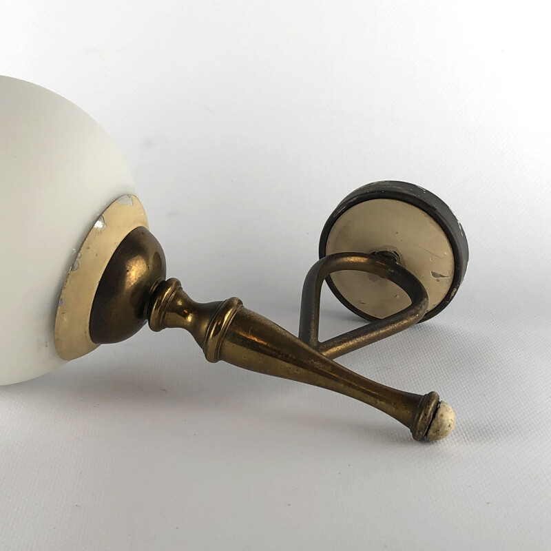 Pair of vintage brass and opaline sconces by Stilnovo Italy 1950s