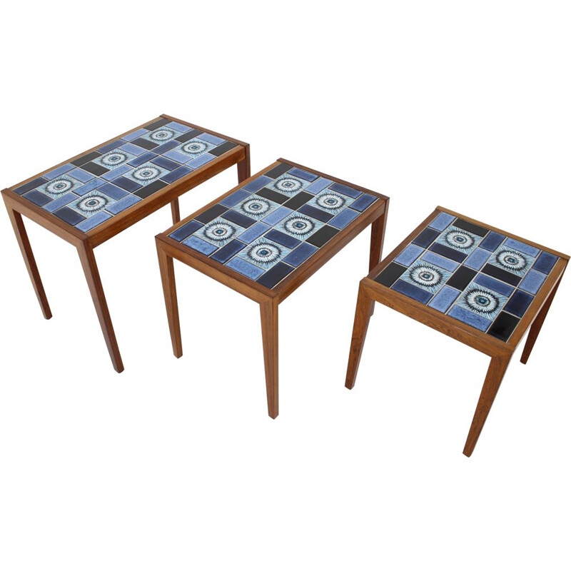 Vintage Nesting Ceramic Tile Tables Denmark 1960s