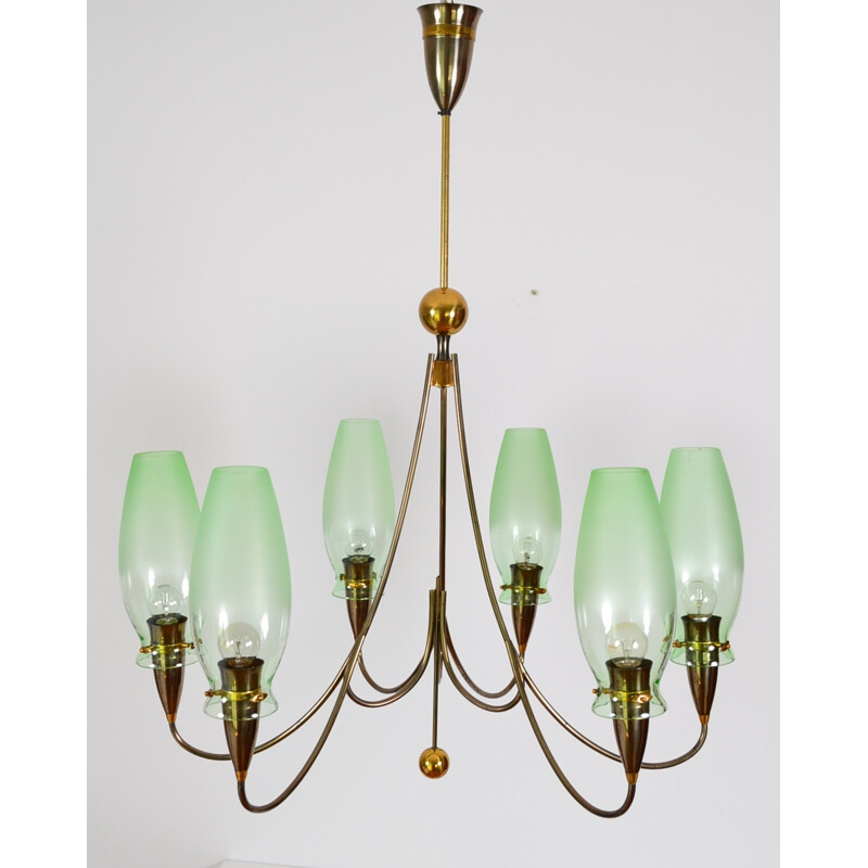 French chandelier in brass and glass - 1980s