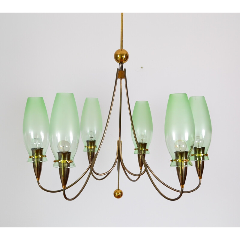 French chandelier in brass and glass - 1980s