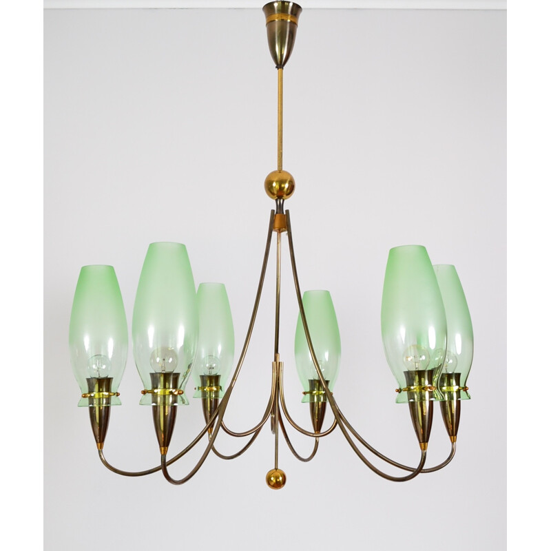 French chandelier in brass and glass - 1980s