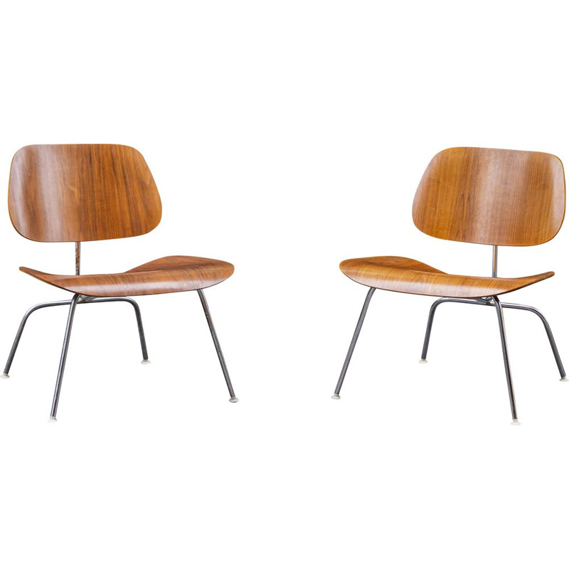 Pair of vintage LCM walnut chairs by Charles & Ray Eames for Herman Miller 1970s