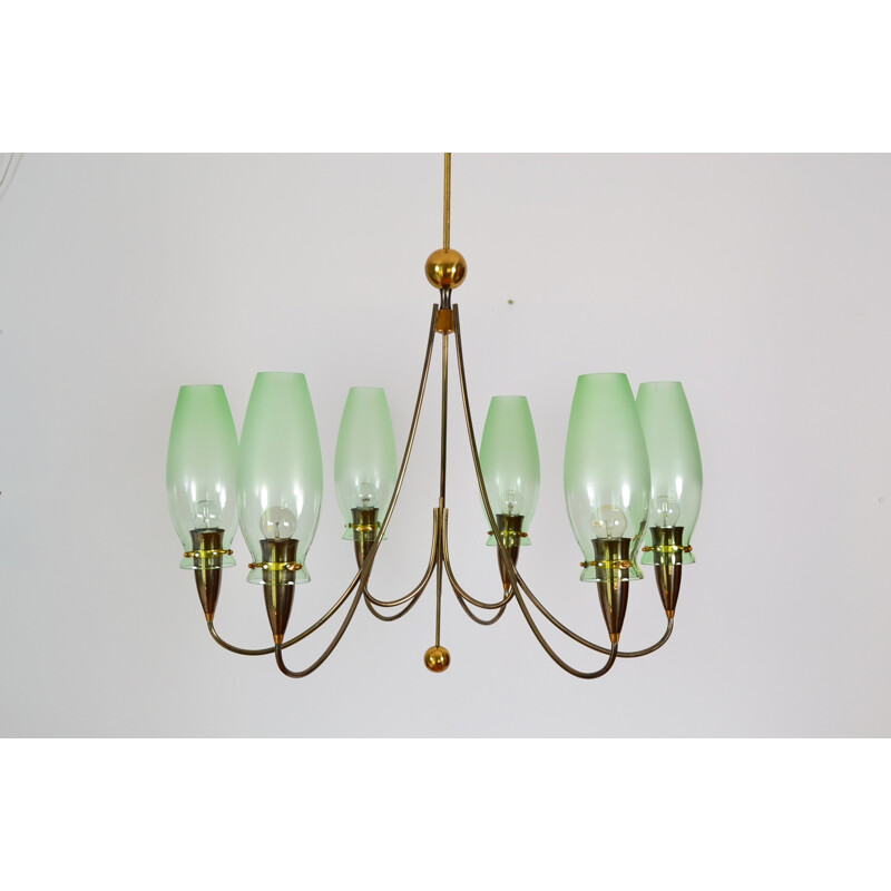 French chandelier in brass and glass - 1980s