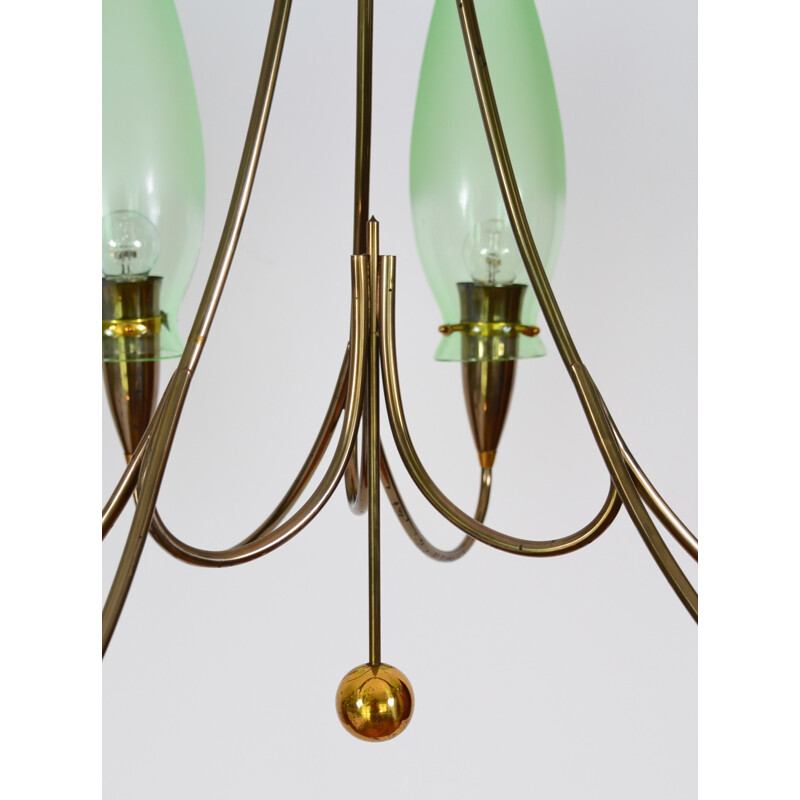 French chandelier in brass and glass - 1980s