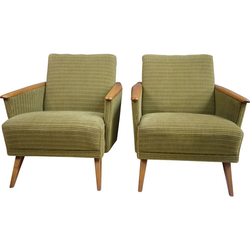 Pair of vintage club armchairs in green fabric 1960s