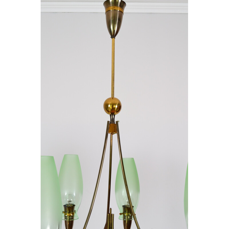 French chandelier in brass and glass - 1980s