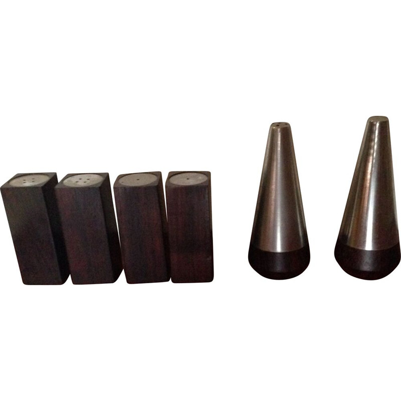 Set of 6 vintage salt and pepper shakers in rosewood, Denmark