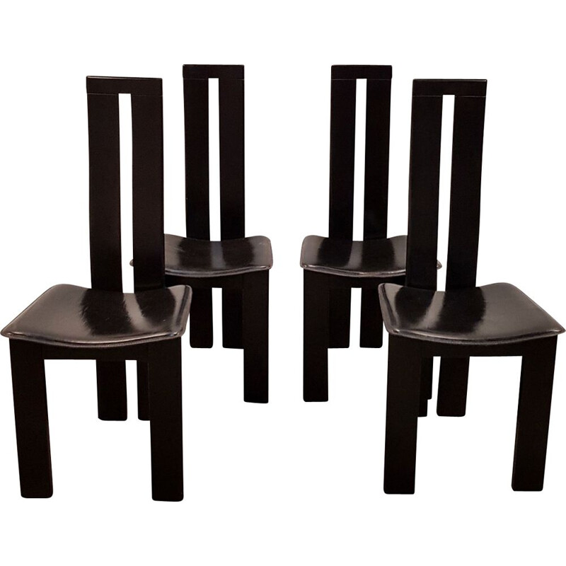 Lot de 4 chaises vintage noires italiennes