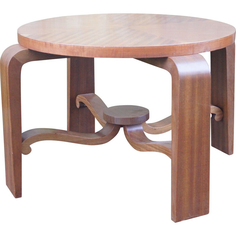 Table basse vintage ronde en bois, Art Déco