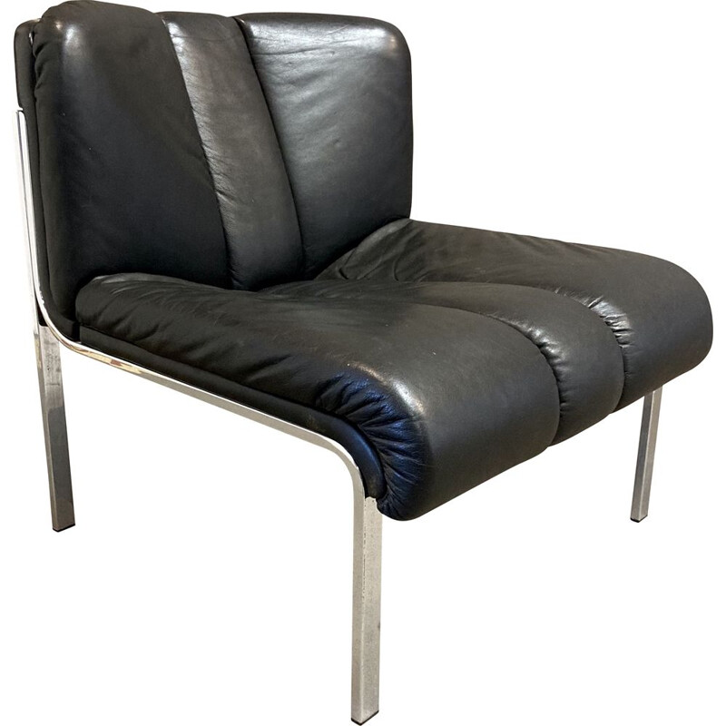 Vintage leather armchair Eurochair for Girsberger 1960