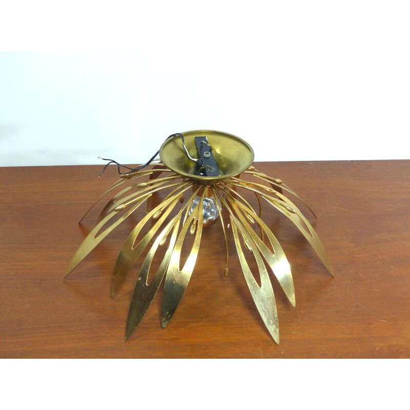 Pair of vintage gilt metal and brass flower sconces, 1970