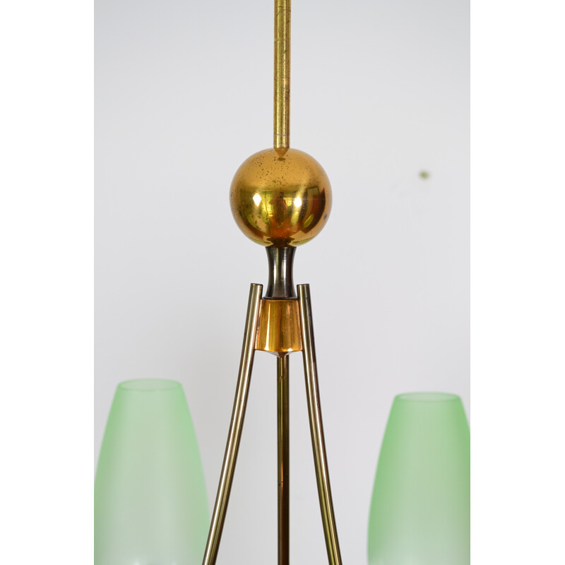 French chandelier in brass and glass - 1980s